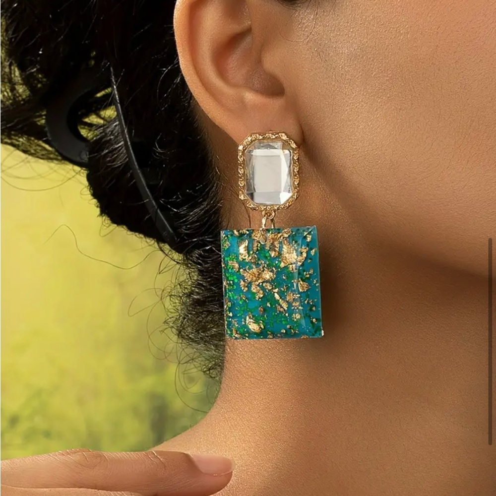 Brand New Rectangle Shape Resinous Dangle Earrings - image 5